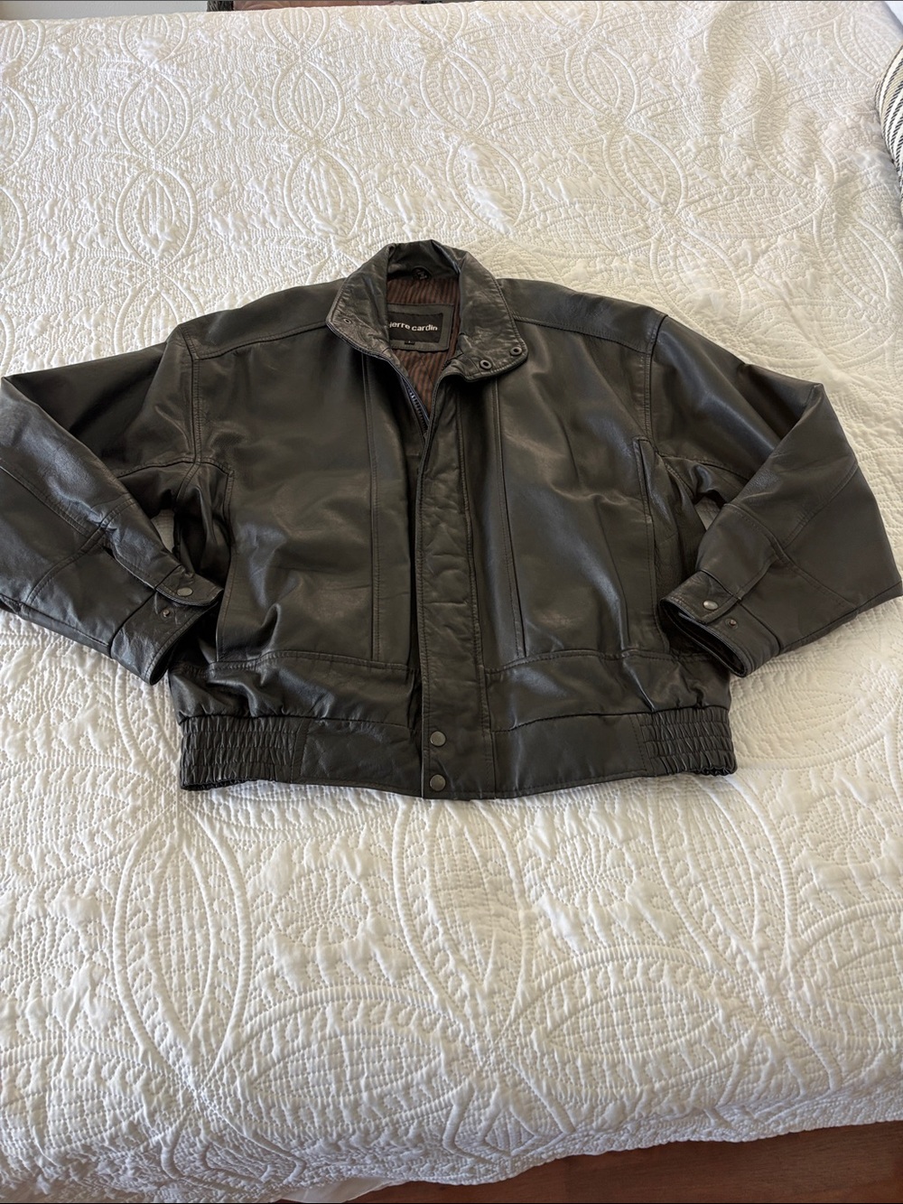 MEN’S Pierre Cardin Black Leather Bomber Jacket
